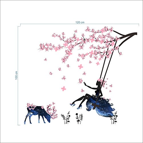 Wandtattoo Mädchen auf Baum Swing & Moose Silhouette Wand Aufkleber mit
