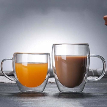 2er Set doppelwandige Design Glas Teetasse Kaffeetasse mit Henkel Hitzebeständige Klarglasbecher für Heiß- und Kaltgetränke 350ml - 4