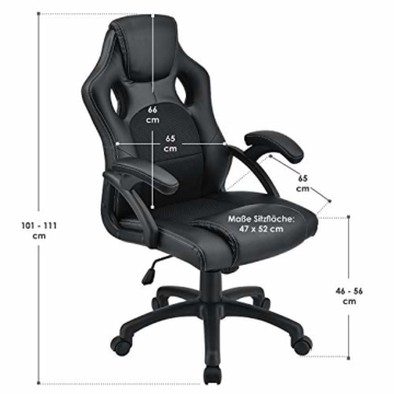 ArtLife Racing Schreibtischstuhl Montreal ergonomisch höhenverstellbar & gepolstert 120 kg belastbar Bürostuhl Drehstuhl PC Gaming Stuhl – schwarz - 5