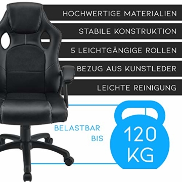 ArtLife Racing Schreibtischstuhl Montreal ergonomisch höhenverstellbar & gepolstert 120 kg belastbar Bürostuhl Drehstuhl PC Gaming Stuhl – schwarz - 7