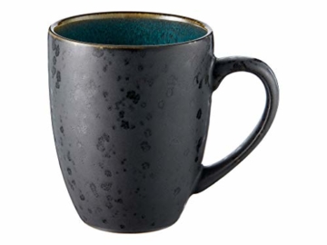 BITZ Kaffeetasse/Kaffeebecher, Tasse aus robustem Steinzeug, 30 cl, schwarz außen/grün innen - 1