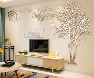 DIY 3D Riesiger Baum Paar Wandtattoos Wandaufkleber Kristall Acryl Malen Wanddeko Wandkunst (L, Silber, Links) - 4