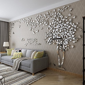 DIY 3D Riesiger Baum Paar Wandtattoos Wandaufkleber Kristall Acryl Malen Wanddeko Wandkunst (L, Silber, Links) - 1