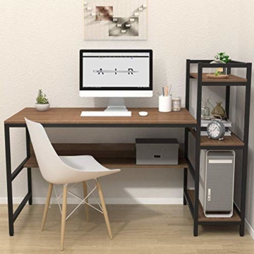 Dripex Holz Schreibtisch mit Ablage Computertisch, PC-Tisch Bürotisch Officetisch Stabile Konstruktion Tisch für Home Office (136cm Braun) - 4