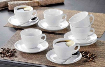 Esmeyer Kaffee-Tassen Bistro 0,20l mit Untertasse 12-teilig, Porzellan, Weiß, 31.5 x 18 x 12 cm - 2