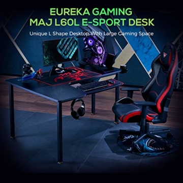 EUREKA ERGONOMIC Gaming Tisch L60 Eckschreibtisch Gaming Büro Schreibtisch L-förmige PC Tisch Gaming Groß Computerecktisch Gamer Tisch 155 * 110 cm Schwarz - 4