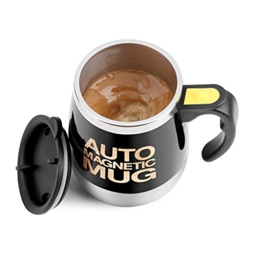 Fdit Magnetischer mischender Becher Selbst rührende Kaffeetasse Edelstahl Selbstmagnetbecher für Kaffee Tee heiße Schokoladen Milch Kakao Protein (Schwarz) - 1