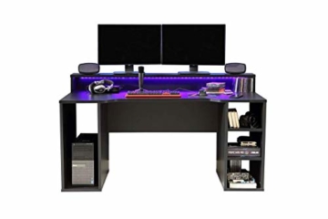 FORTE "TEZAUR" Gaming Desk, Schreibtisch, schwarz-matt, - 1