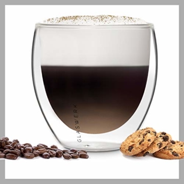 GLASWERK Design Cappuccino Tassen (2 x 230ml) - doppelwandige Kaffeegläser aus Borosilikatglas - spülmaschinenfeste Cappuccino Gläser - 6