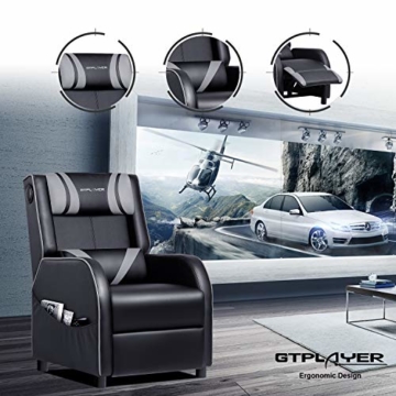 GTPLAYER Gaming Sessel Stuhl Single Wohnzimmer Sofa Recliner PU Leder Recliner Sitz Heimkino Sitz Rückenlehne Verstellbarer Drehsessel mit Lautsprecher grau - 3