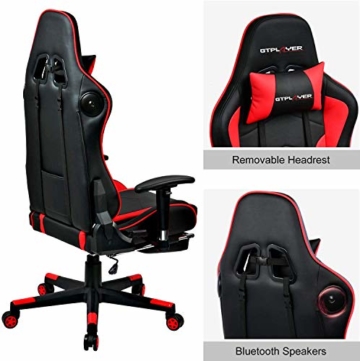 GTPLAYER Gaming Stuhl mit Fußstützen Bluetooth Lautsprecher Musik Stuhl Ergonomischer Computerstuhl Schreibtischstuhl Rot - 7