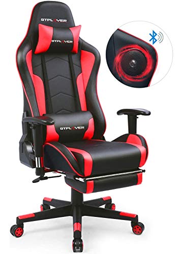 GTPLAYER Gaming Stuhl mit Fußstützen Bluetooth Lautsprecher Musik Stuhl Ergonomischer Computerstuhl Schreibtischstuhl Rot - 1