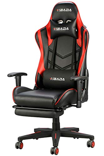 Hbada Gaming Stuhl Racing Stuhl Bürostuhl Chefsessel ergonomischer Drehstuhl Computerstuhl Kunstleder mit Fußstütze mit Kopfstütze und Ledenkissen Rot - 5