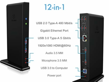 ICY BOX USB 3.0 & USB-C Docking Station mit 2 HDMI, 6-fach USB Hub, LAN, Audio, mit Standfuß, Schwarz - 2