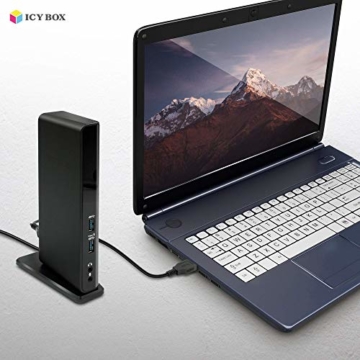 ICY BOX USB 3.0 & USB-C Docking Station mit 2 HDMI, 6-fach USB Hub, LAN, Audio, mit Standfuß, Schwarz - 5