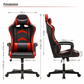 IntimaTe WM Heart Gaming Stuhl, Bürostuhl mit verstellbarem Kopfkissen und Lendenkissen, Ergonomischer Schreibtischstuhl, Racingstuhl Mir hoher Rückenlehne (Rot) - 5