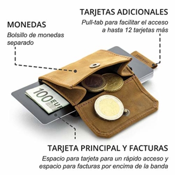 JAIMIE JACOBS Minimalist Wallet Nano Boy Pocket Mini Geldbörse aus Textil mit Zugband schmaler Kartenhalter für Herren und Damen (Büffelleder Hellbraun) - 3