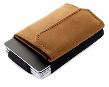 JAIMIE JACOBS Minimalist Wallet Nano Boy Pocket Mini Geldbörse aus Textil mit Zugband schmaler Kartenhalter für Herren und Damen (Büffelleder Hellbraun) - 1