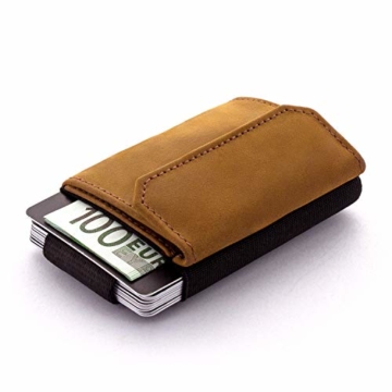 JAIMIE JACOBS Minimalist Wallet Nano Boy Pocket Mini Geldbörse aus Textil mit Zugband schmaler Kartenhalter für Herren und Damen (Büffelleder Hellbraun) - 6