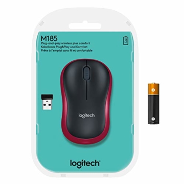 Logitech M185 Kabellose Maus, 2.4 GHz Verbindung via Nano-USB-Empfänger, 1000 DPI Optischer Sensor, 12-Monate Akkulaufzeit, Für Links- und Rechtshänder, PC/Mac - rot - 9