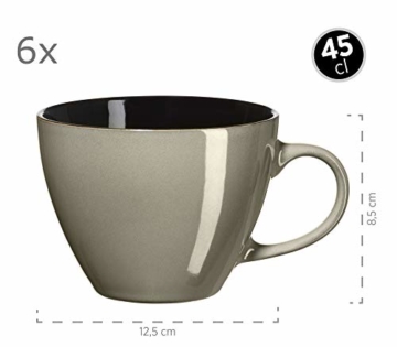 MÄSER 931518 Serie Scuro Cappuccino-Tassen-Set aus Keramik für 6 Personen, Milchkaffeetassen, Jumbo Kaffeetassen, 450 ml, Grau Steinzeug - 2