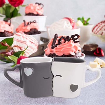Mia Mio - Kaffeetassen/Küssende Tassen Set Geschenke zur Hochzeit für Frauen/Männer/Freund/Freundin aus Keramik (Grau) - 2
