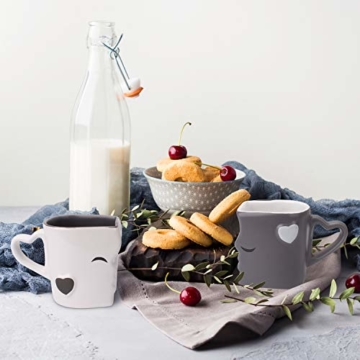 Mia Mio - Kaffeetassen/Küssende Tassen Set Geschenke zur Hochzeit für Frauen/Männer/Freund/Freundin aus Keramik (Grau) - 5