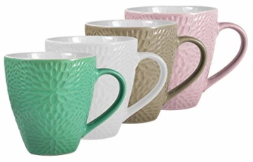 My-goodbuy24 XXL Kaffeebecher Set | 4 Stück | 400ml | Keramik | Strukturdesign | in den Farben türkis, weiß, Hellbraun, rosa - Ideal für Ihr liebsten morgendlichen Kaffeegenuß - 3