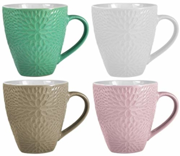 My-goodbuy24 XXL Kaffeebecher Set | 4 Stück | 400ml | Keramik | Strukturdesign | in den Farben türkis, weiß, Hellbraun, rosa - Ideal für Ihr liebsten morgendlichen Kaffeegenuß - 1