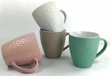 My-goodbuy24 XXL Kaffeebecher Set | 4 Stück | 400ml | Keramik | Strukturdesign | in den Farben türkis, weiß, Hellbraun, rosa - Ideal für Ihr liebsten morgendlichen Kaffeegenuß - 6