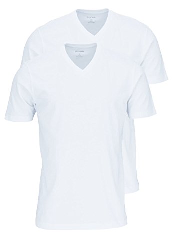 OLYMP Herren T-Shirt Doppelpack V-Ausschnitt- Weiß, L - 1