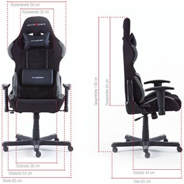Robas Lund OH/FD01/NG DX Racer 5 Gaming Stuhl/ Büro-/ Schreibtischstuhl, mit Wippfunktion Gamer Stuhl Höhenverstellbarer Drehstuhl PC Stuhl Ergonomischer Chefsessel, schwarz-grau - 3