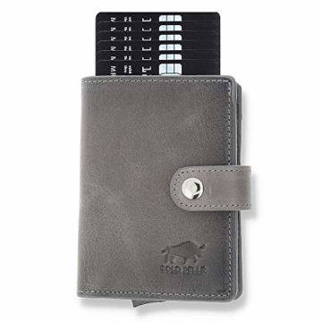 Solo Pelle Leder Geldbörse Q-Wallet mit integriertem Kartenetui für 15 Karten + Geldscheine geeignet | Kreditkartenetui mit RFID (Steingrau) - 1