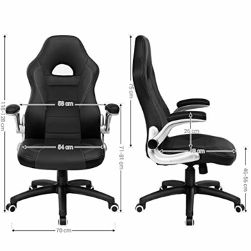 SONGMICS Gamingstuhl, Racing Chair, Schreibtischstuhl mit hoher Rückenlehne, Bürostuhl, höhenverstellbar, hochklappbare Armlehnen, Wippfunktion, für Gamer, schwarz OBG28B - 4