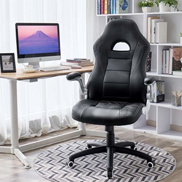 SONGMICS Gamingstuhl, Racing Chair, Schreibtischstuhl mit hoher Rückenlehne, Bürostuhl, höhenverstellbar, hochklappbare Armlehnen, Wippfunktion, für Gamer, schwarz OBG28B - 6