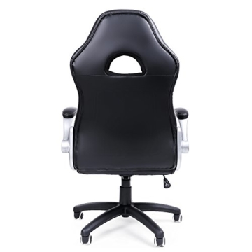SONGMICS Gamingstuhl, Racing Chair, Schreibtischstuhl mit hoher Rückenlehne, Bürostuhl, höhenverstellbar, hochklappbare Armlehnen, Wippfunktion, für Gamer, schwarz-grau-weiß OBG28G - 5