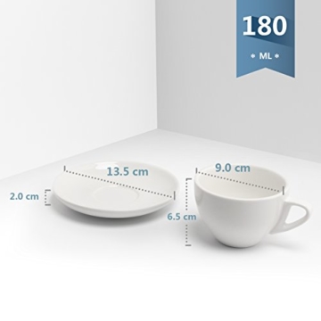 Sweese 402.001 6-teilig Cappuccinotassen Set aus Porzellan, Dickwandige Kaffeetassen mit Untertasse, 180 ml - 2
