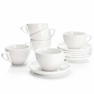 Sweese 402.001 6-teilig Cappuccinotassen Set aus Porzellan, Dickwandige Kaffeetassen mit Untertasse, 180 ml - 1