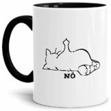 Tassendruck Katzen-Tasse mit Spruch Nö - Cat/Tier/Geschenk-Idee/Fellnase/Innen & Henkel Schwarz - 1