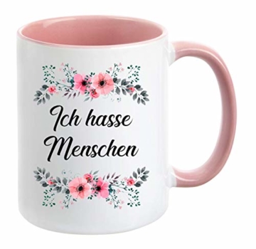 TassenTicker - ''Ich Hasse Menschen'' - beidseitig Bedruckt - Tasse - Kaffeetasse - Kaffeebecher - lustig - Geschenk - Arbeit (Rosa) - 2
