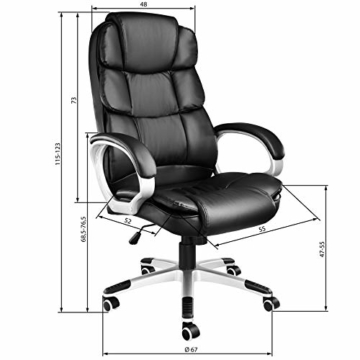 TecTake 403238 Chefsessel mit doppelter Polsterung, ergonomischer Bürostuhl mit Armlehnen, höhenverstellbar, stufenlose Wippmechanik, Lederoptik, schwarz - 7