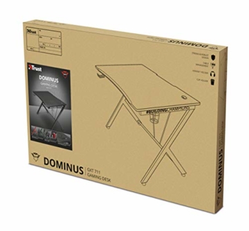 Trust Gaming Tisch - GXT 711 Dominus Ergonomischer Gaming Schreibtisch mit Kabelmanagementsystem, Headset- und Getränkehalter - 14
