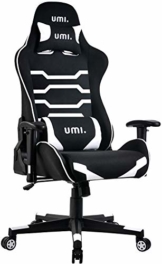 UMI Gaming Stuhl Bürostuhl Schreibtischstuhl Höhenverstellbarer Gamer Stuhl Drehstuhl Ergonomisches Design PC Stuhl Chefsessel mit Verstellbaren Armlehnen und Wippfunktion (Weiß) - 1