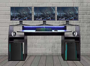 Wohnorama Gaming Tisch Schreibtisch inkl. LED RGB Beleuchtung, Setup Gamer Ablagen, Ultra Wide TV Monitor geeignet - 2