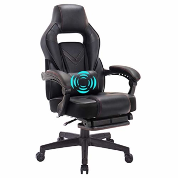 Wolmic Racing Stil Gaming-Stuhl mit Fußstütze E-Sports Höhe Rücken Ergonomischer Computer Schreibtisch Leder Bürostuhl mit Verstellbarer und gepolsterter Kopfstütze (9015Schwarz) - 1