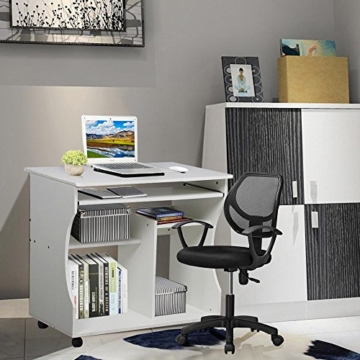 Yaheetech mobiler Schreibtisch Computertisch Arbeitstisch PC-Tisch Büromöbel mit 4 Ablageflächen Weiß - 3