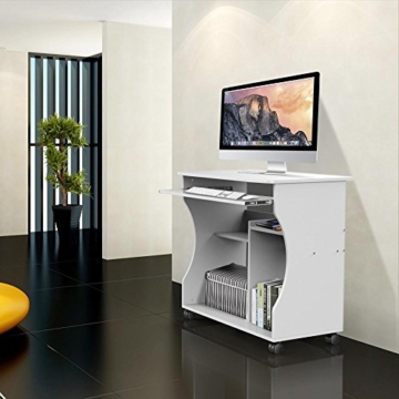 Yaheetech mobiler Schreibtisch Computertisch Arbeitstisch PC-Tisch Büromöbel mit 4 Ablageflächen Weiß - 4