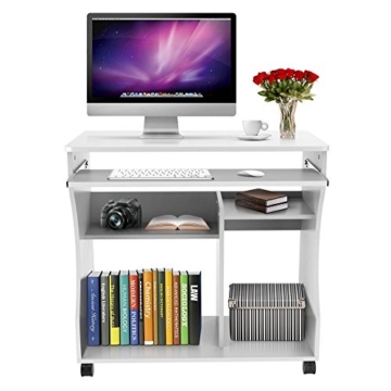Yaheetech mobiler Schreibtisch Computertisch Arbeitstisch PC-Tisch Büromöbel mit 4 Ablageflächen Weiß - 1