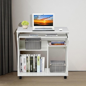 Yaheetech mobiler Schreibtisch Computertisch Arbeitstisch PC-Tisch Büromöbel mit 4 Ablageflächen Weiß - 5