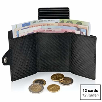 ZNAP Kreditkartenetui mit Geldklammer Aluminium und Münzfach - RFID Schutz - Slim Wallet Carbon - Kartenetui, Kreditkarten Etuis, Geldbörse - bis 12 Karten - Geld Clip von SLIMPURO - 2